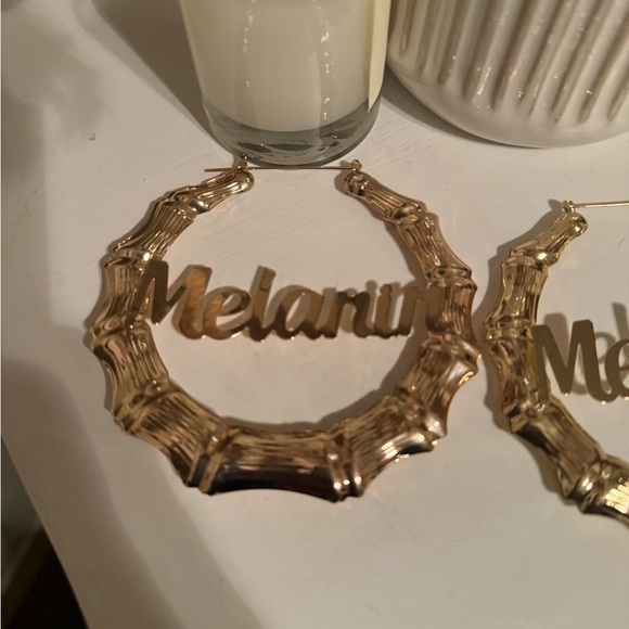 Gold Melanin Wording Bangle Earrings - Picture 1 of 3